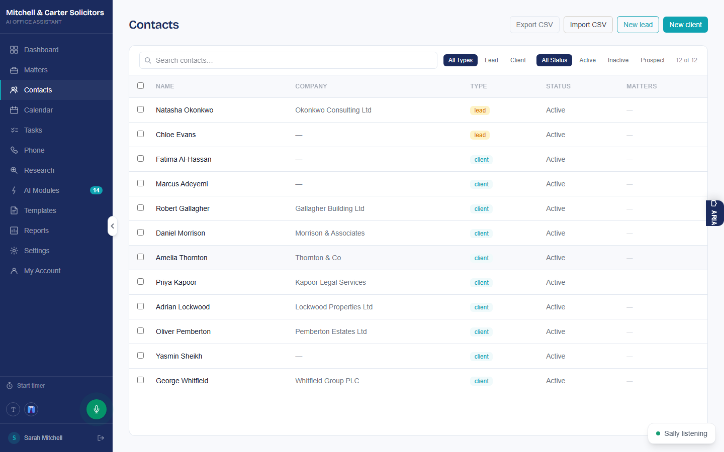 Contacts and matter management