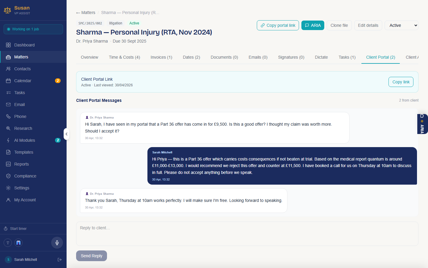 Client portal messages